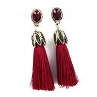 Wine Red Opal Crystal Tassel Drop Statement Earrings